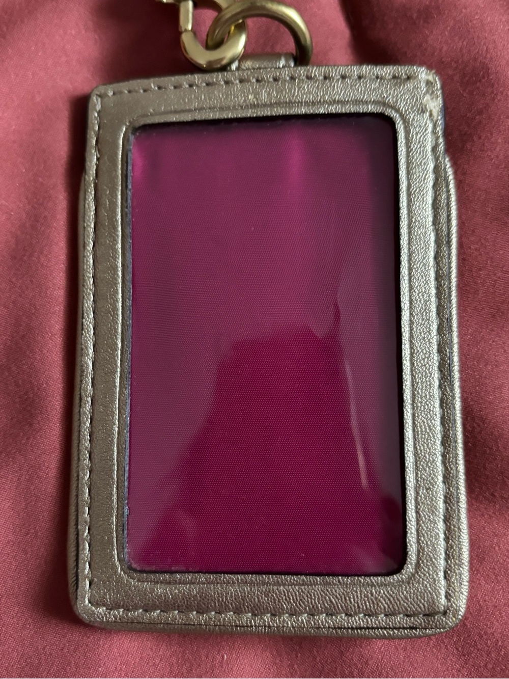 Coach Metallic Gold Trim ID Window with Magenta Insert - Picture 4 of 8